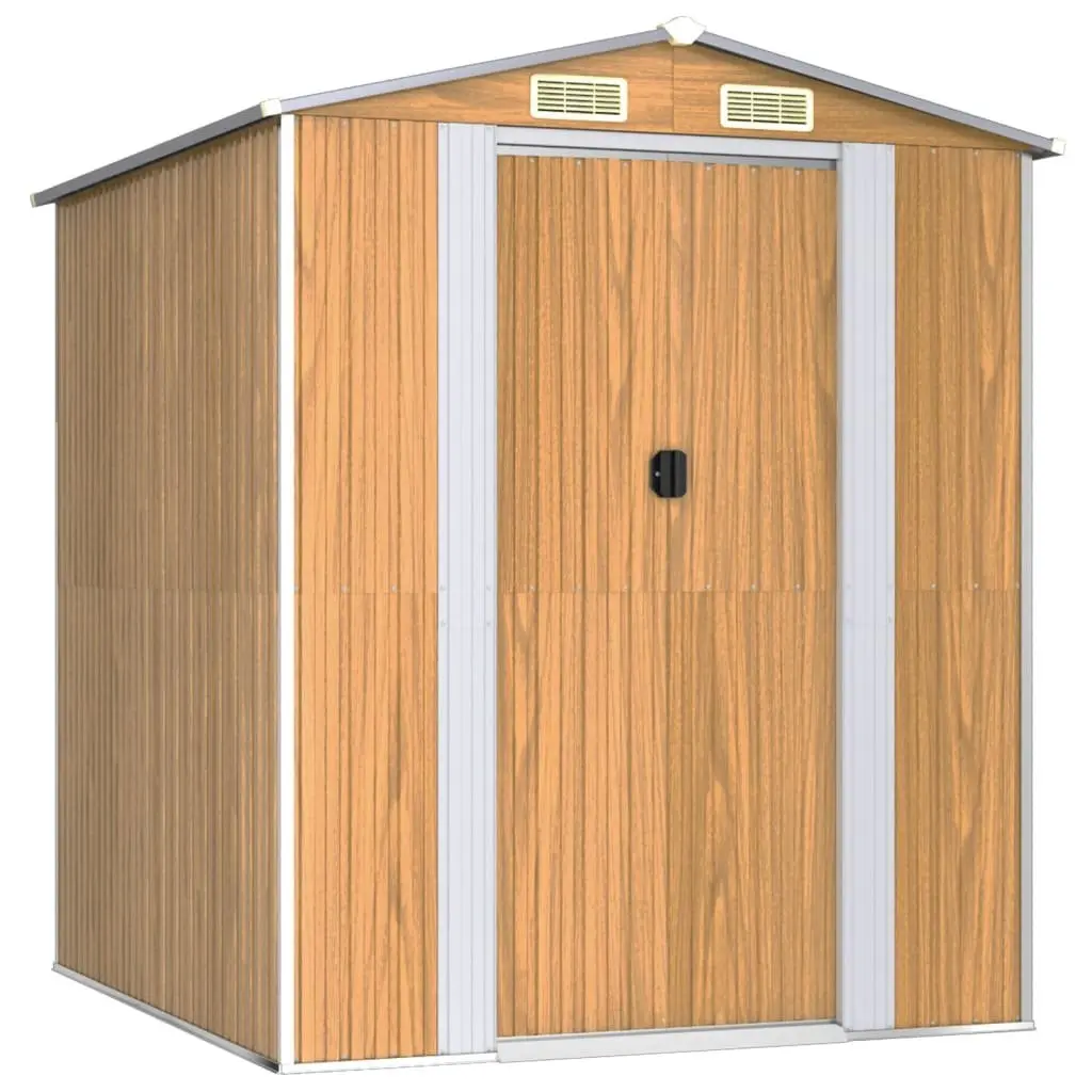 Garden Shed Brown Galvanised Steel Double Doors 192 x 191 x 223 cm