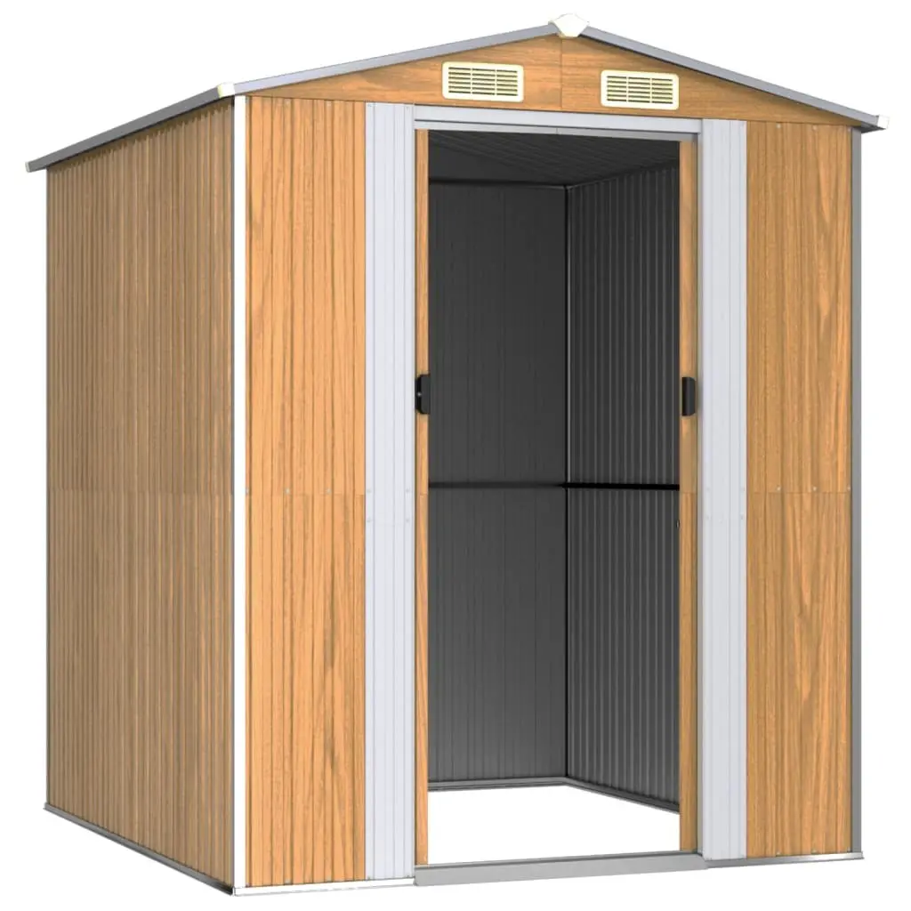 Garden Shed Brown Galvanised Steel Double Doors 192 x 191 x 223 cm