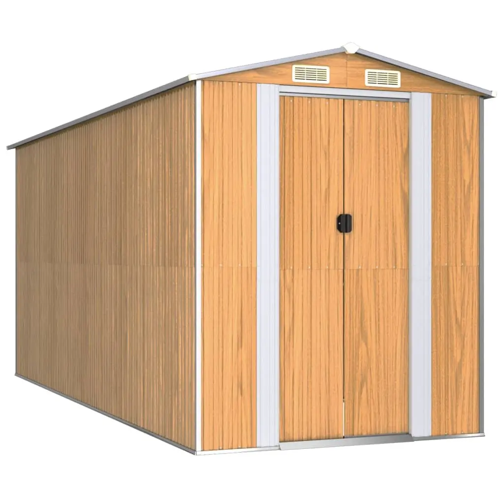 Garden Shed Brown Outdoor Storage House Galvanised Steel Double Doors