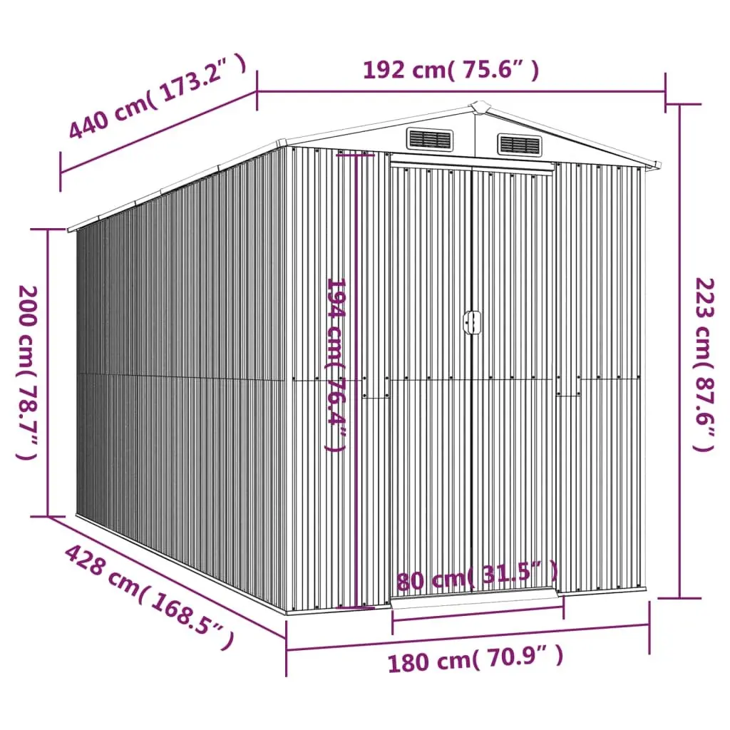 Garden Shed Brown Outdoor Storage House Galvanised Steel Double Doors