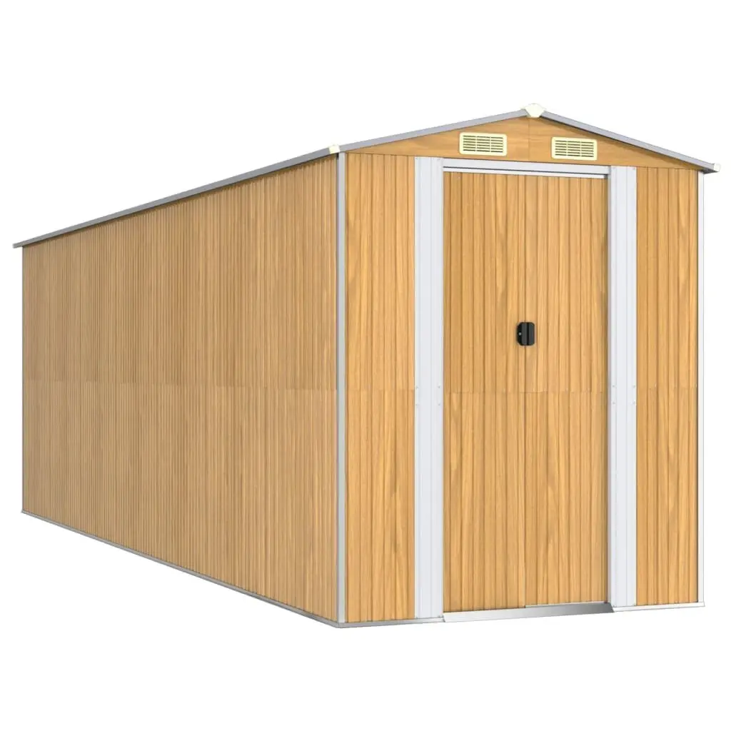 Garden Shed Light Brown Outdoor Storage Steel Tool House Backyard Garage Shelter