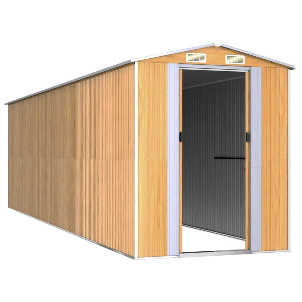Garden Shed Light Brown Outdoor Storage Tool House Double Sliding Doors