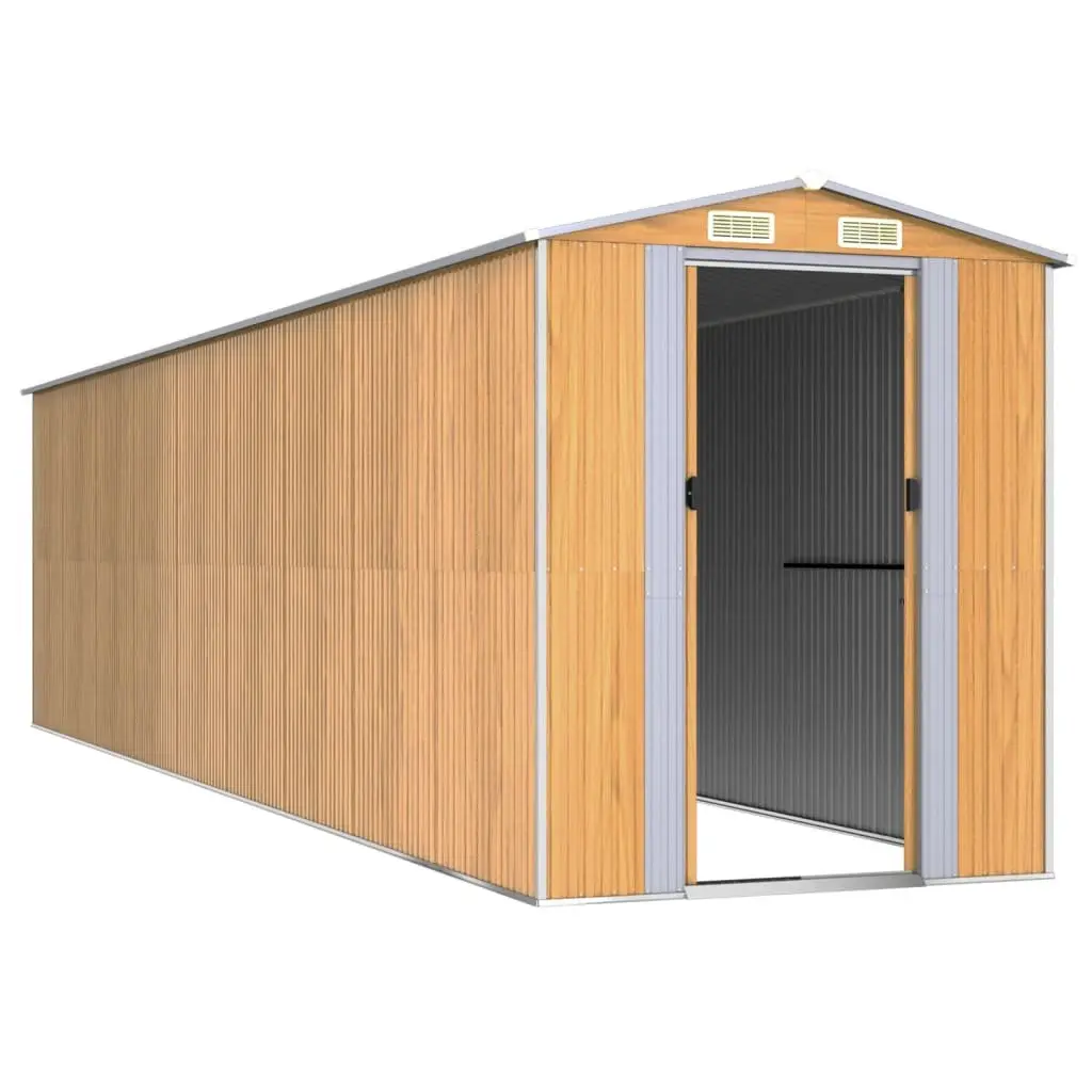 Garden Shed Light Brown Galvanised Steel Sliding Doors 192 x 772 x 223 cm