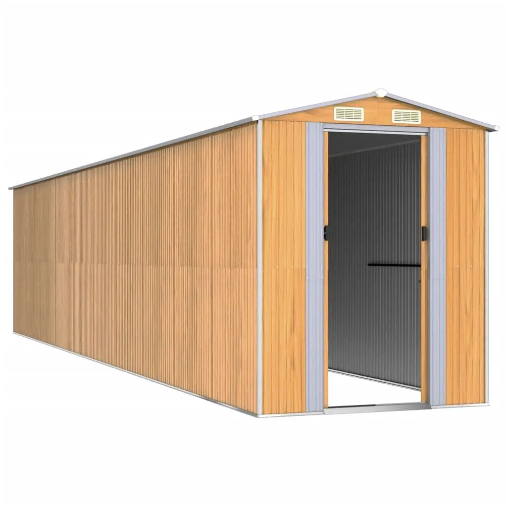 Garden Shed Brown Galvanised Steel Double Doors 192L x 223H x 855W cm
