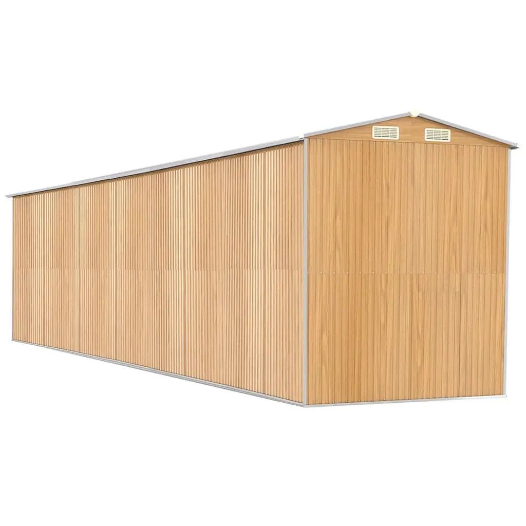 Garden Shed Brown Galvanised Steel Double Doors 192L x 223H x 855W cm