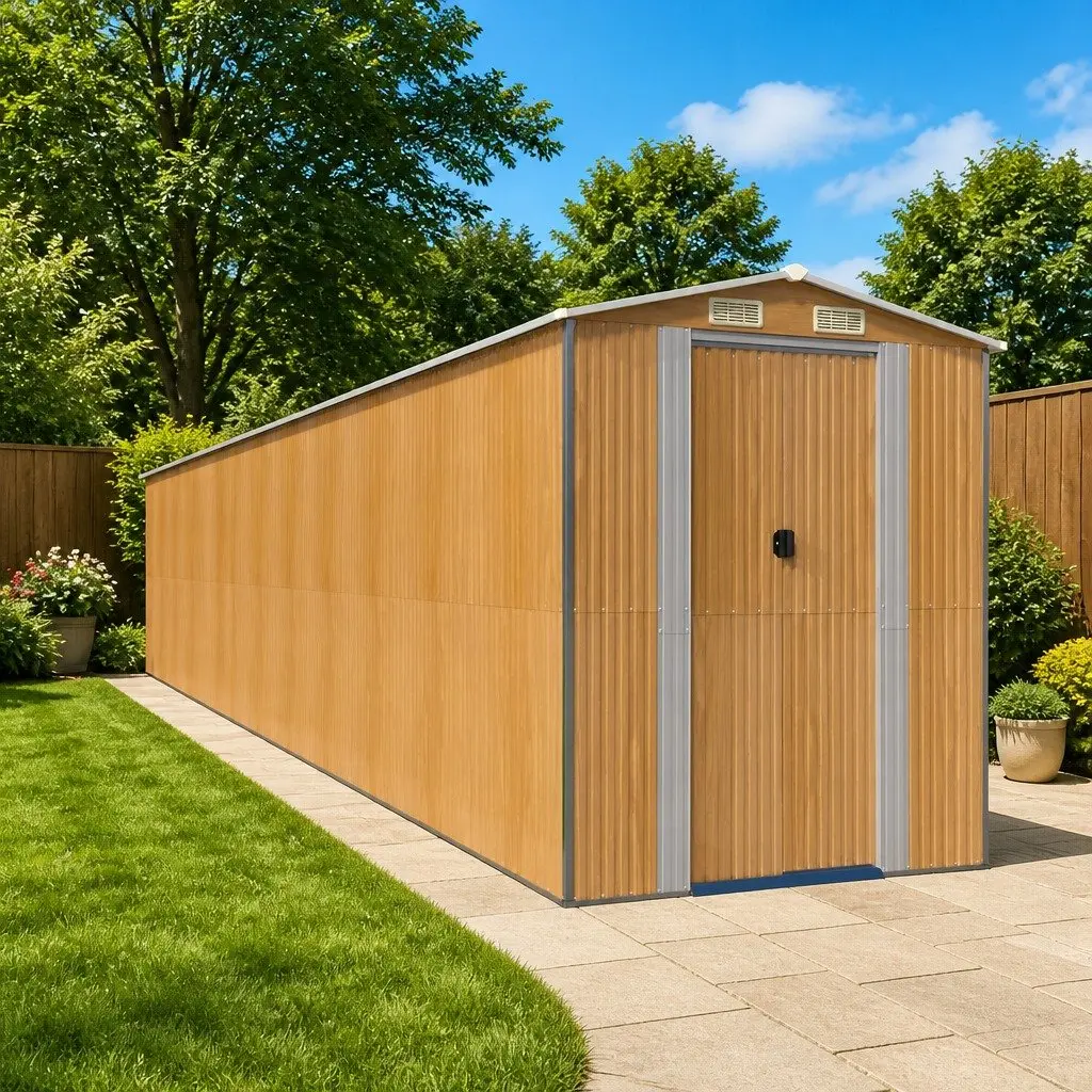 Garden Shed Brown Metal Double Sliding Doors 192 x 102 x 223 cm