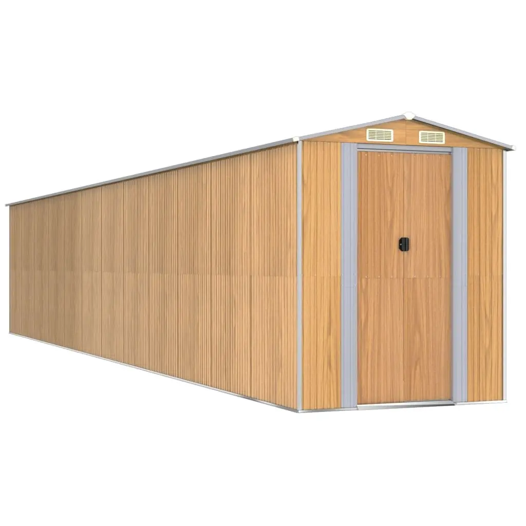 Garden Shed Brown Metal Double Sliding Doors 192 x 102 x 223 cm