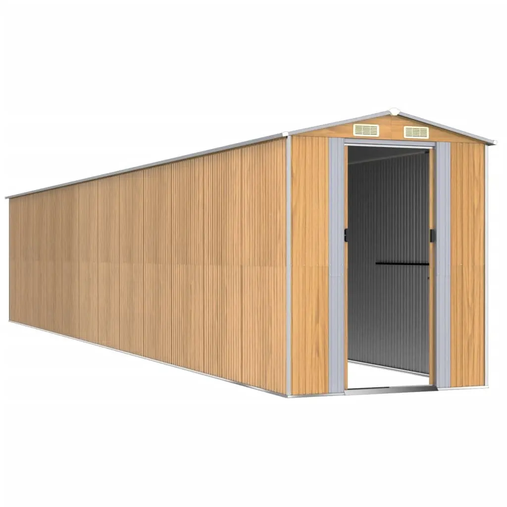Garden Shed Brown Metal Double Sliding Doors 192 x 102 x 223 cm