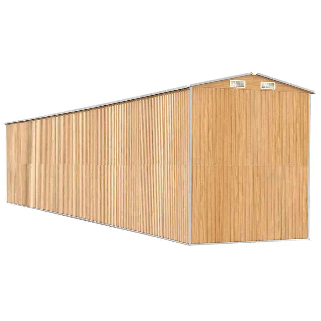 Garden Shed Brown Metal Double Sliding Doors 192 x 102 x 223 cm