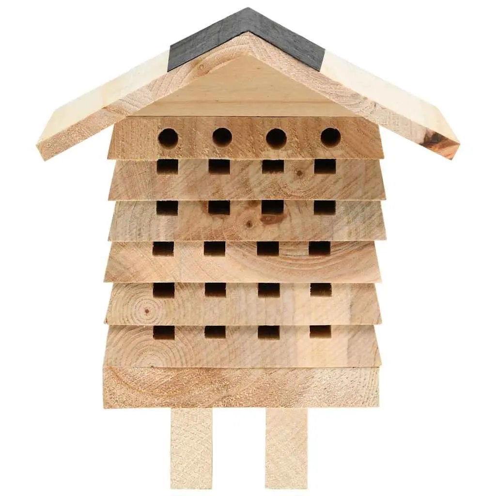 Bee Hotel Wooden Nesting House Solitary Bee Habitat Durable Fir Wood 22 x 20 x 20 cm