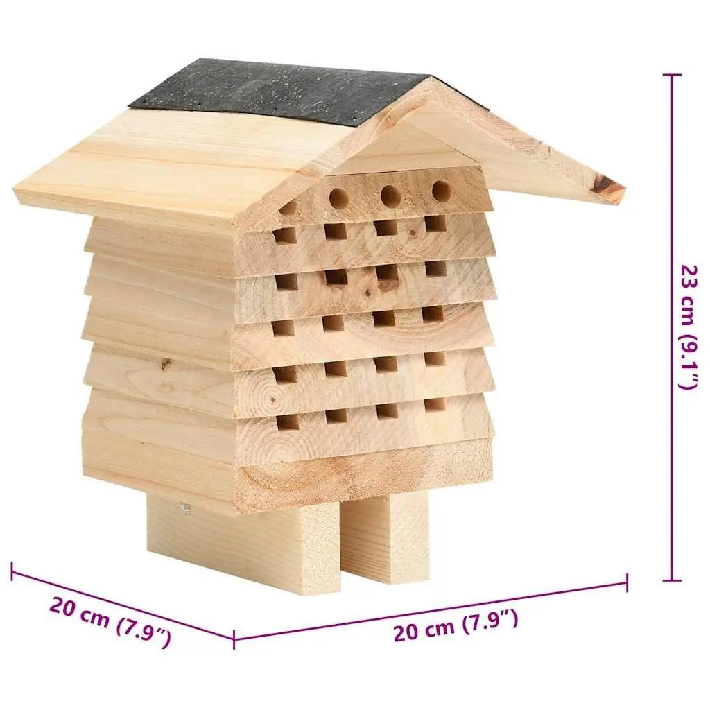 Bee Hotel Wooden Nesting House Solitary Bee Habitat Durable Fir Wood 22 x 20 x 20 cm