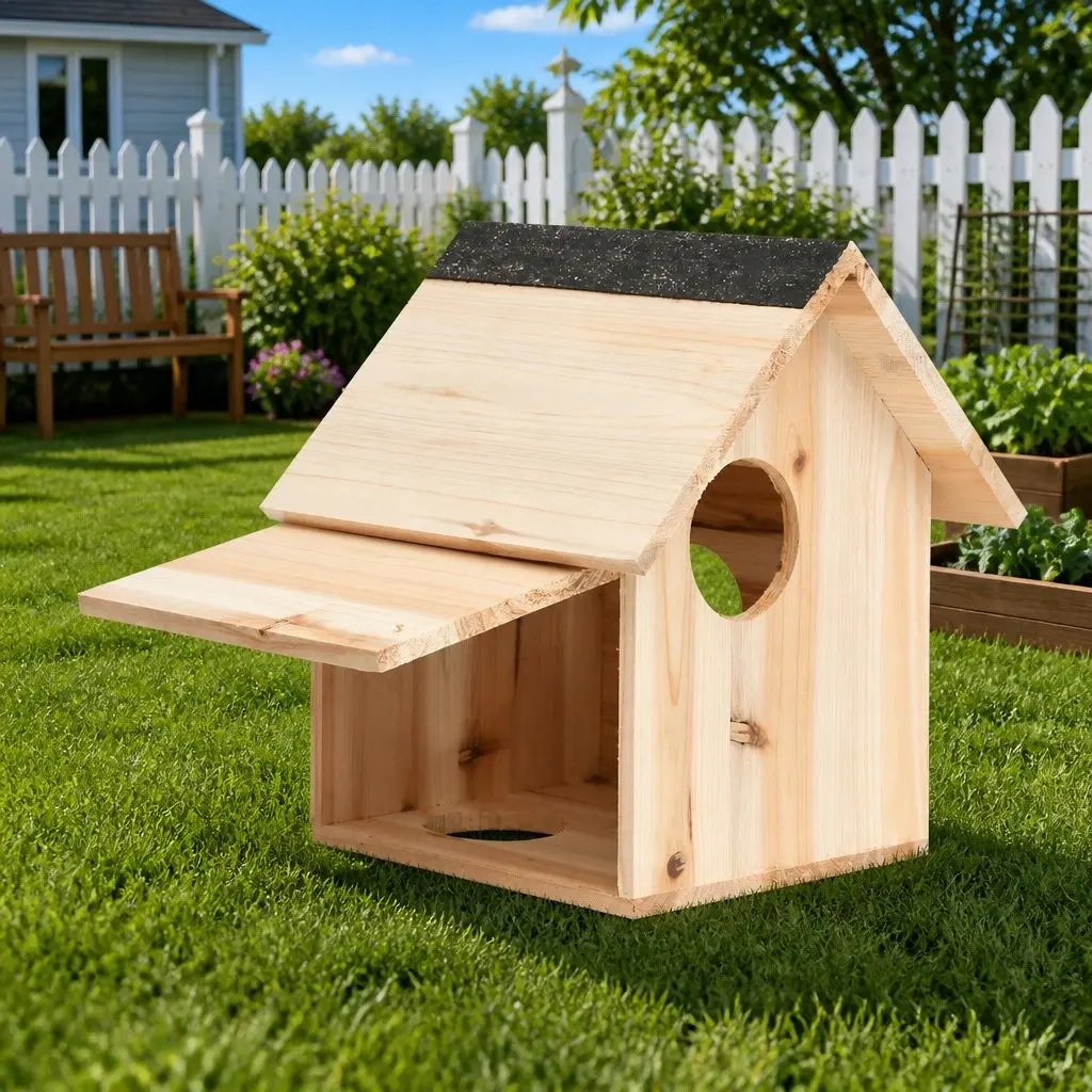 Wooden Squirrel House Nesting Box Outdoor Shelter Small Animal 26x25x29cm