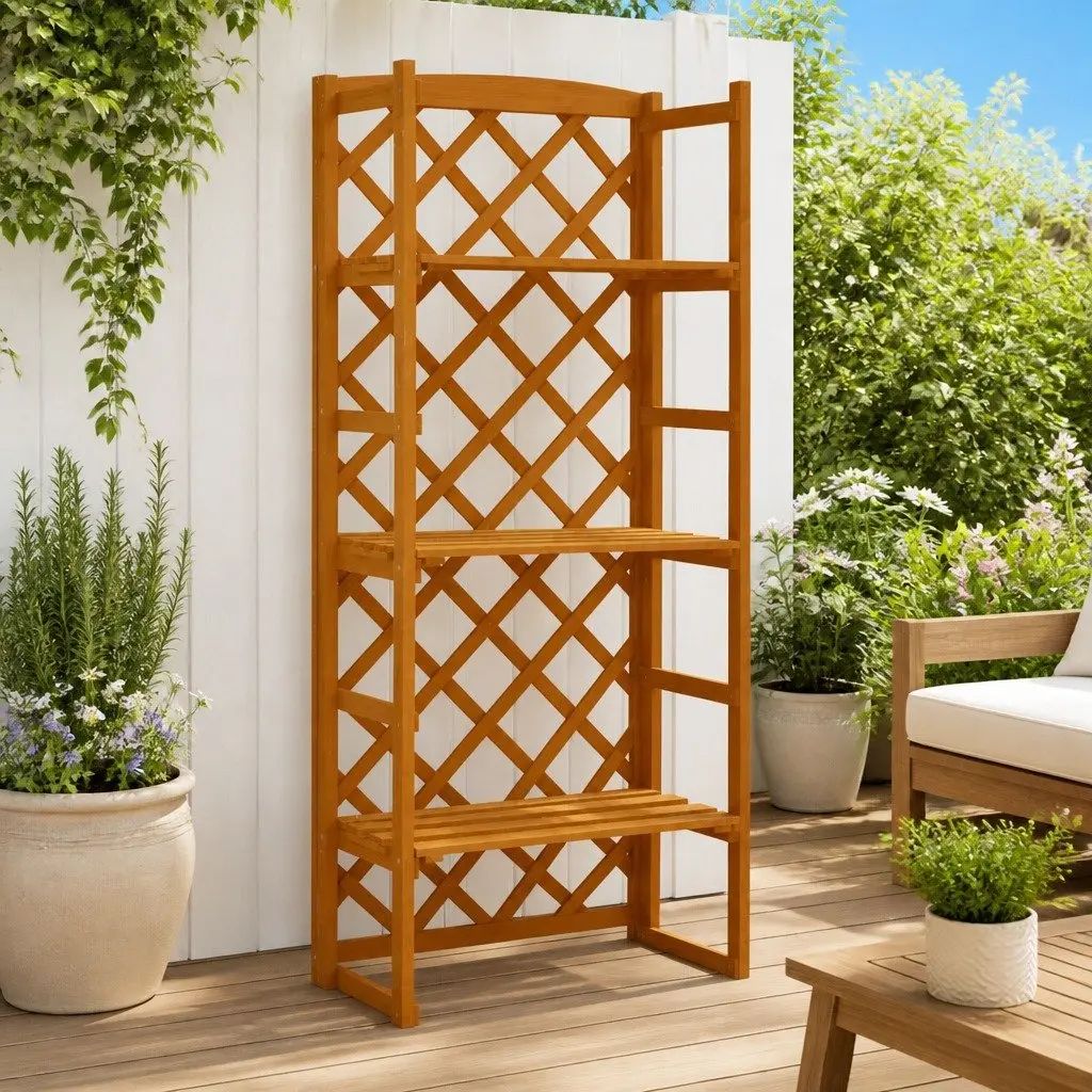 Plant Stand with Trellis Orange 60x30x140 cm Wooden Shelves Garden Display