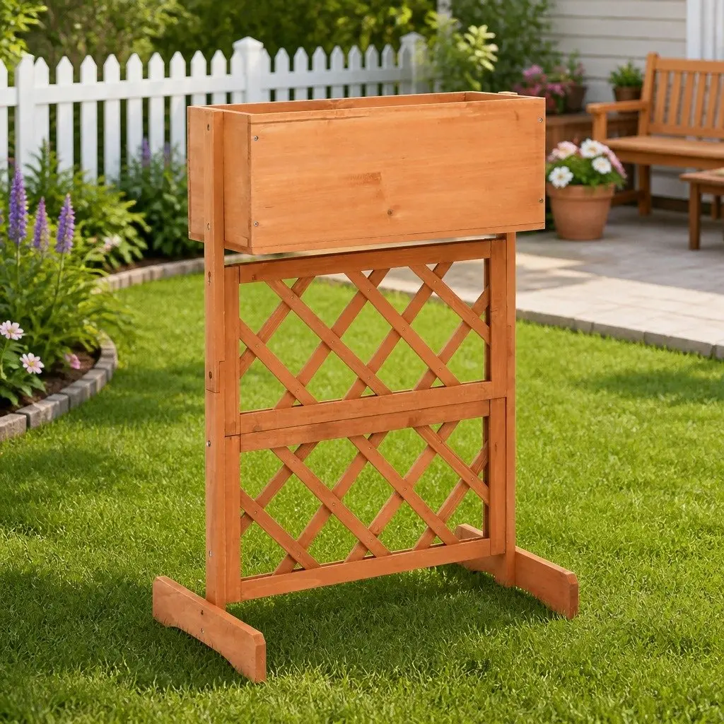 Garden Trellis Planter Raised Flower Box Orange 45 x 30 x 74 cm