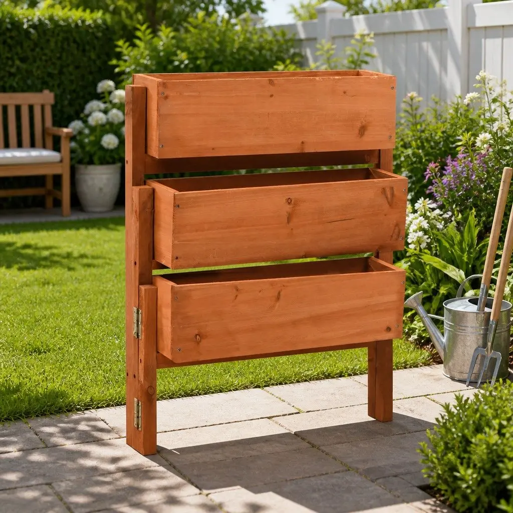 Garden Folding Planter Orange Solid Firwood 60x14x75cm
