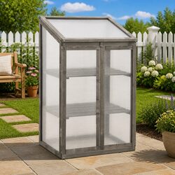 Wooden Greenhouse 60x45x100cm Garden Plant Shelter Hinged Roof Firwood Grey