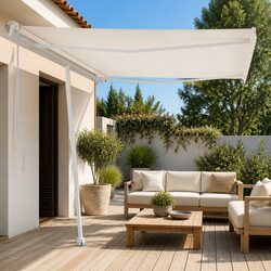 Awning Post Set White 300x245 cm Outdoor Shade Support Rotary Base Garden