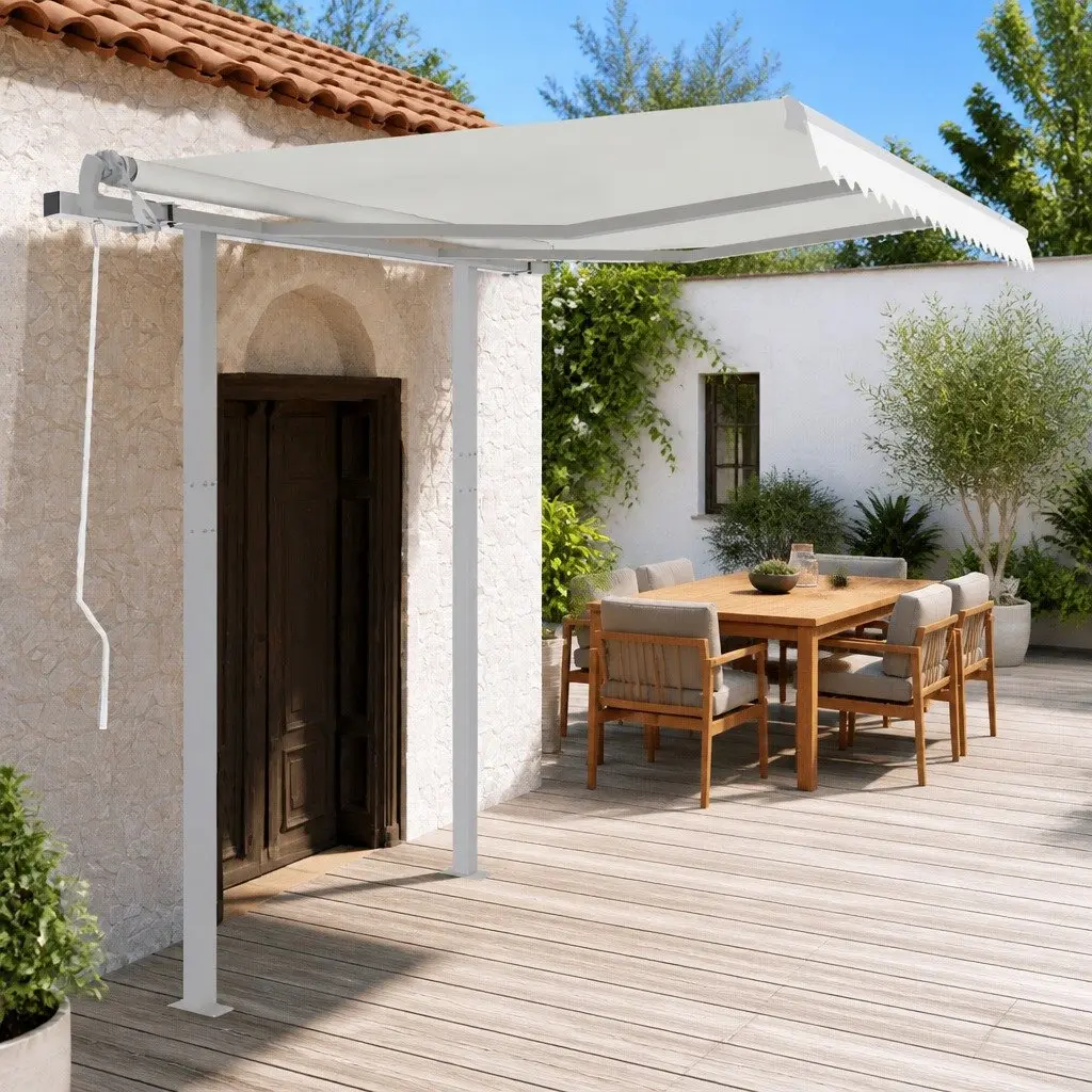 Awning Post Set Double Posts White 300x245 cm