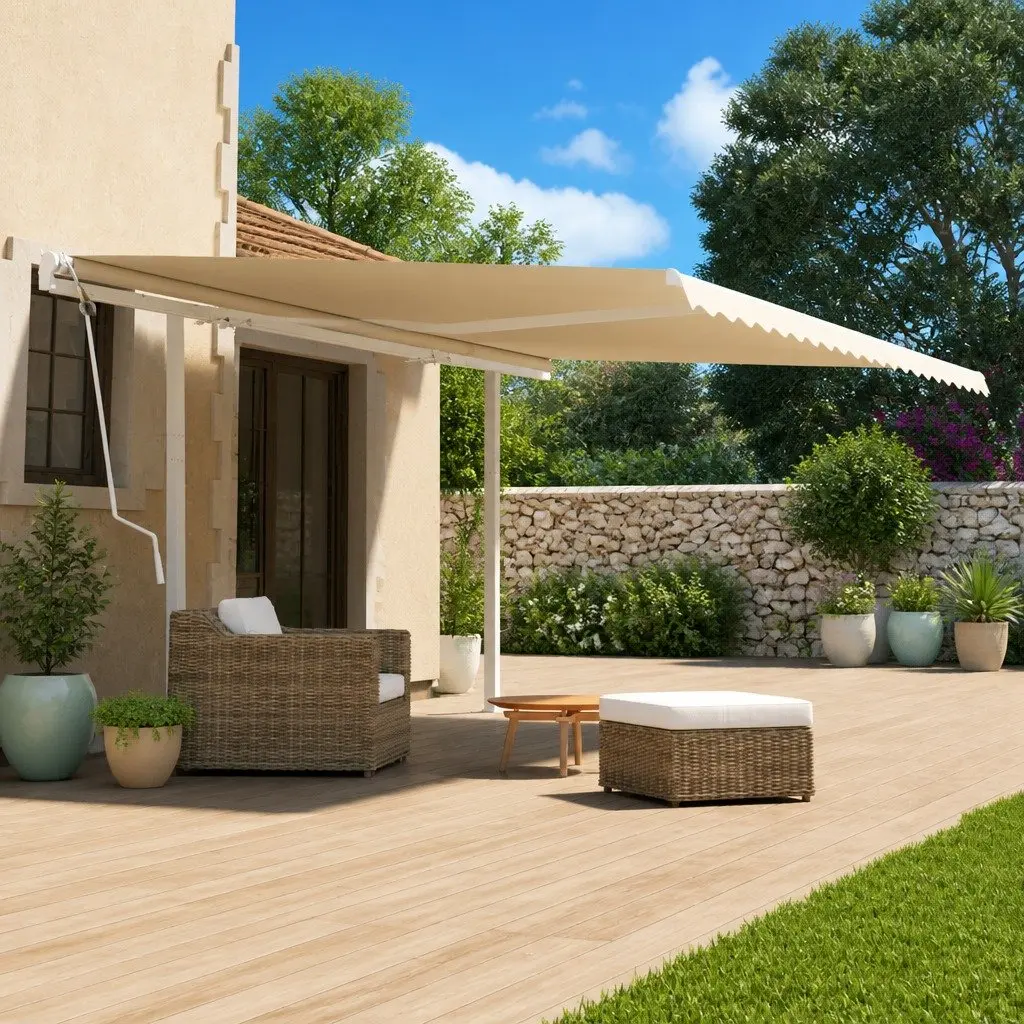 Awning Post Set Double Posts White 600x245 cm Outdoor Terrace Balcony Garden