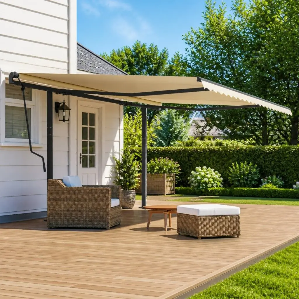 Awning Post Set Double Posts Iron 600x245cm Outdoor Terrace Shade Support
