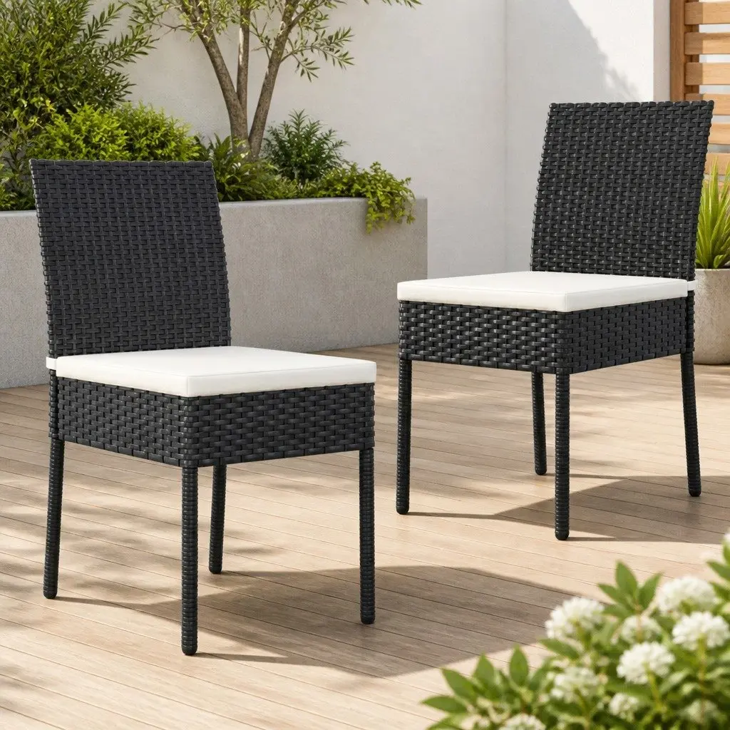 Outdoor Dining Chairs Weather-Resistant Poly Rattan Set 2 pcs