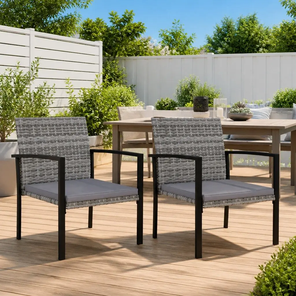Outdoor Dining Chairs Weather Resistant PE Rattan Grey 2 Piece