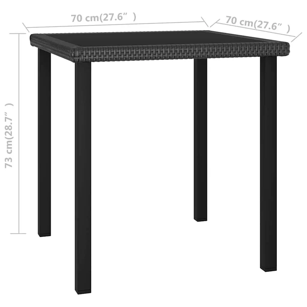 Garden Dining Table Black Poly Rattan Glass Top 70 x 70 x 73 cm