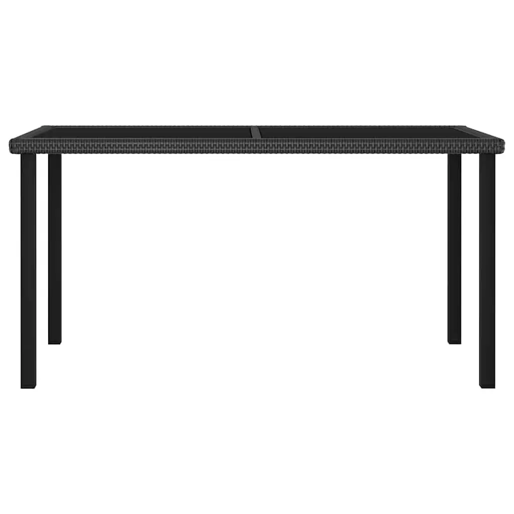 Garden Dining Table Outdoor Patio Furniture Black Poly Rattan Tempered Glass Top