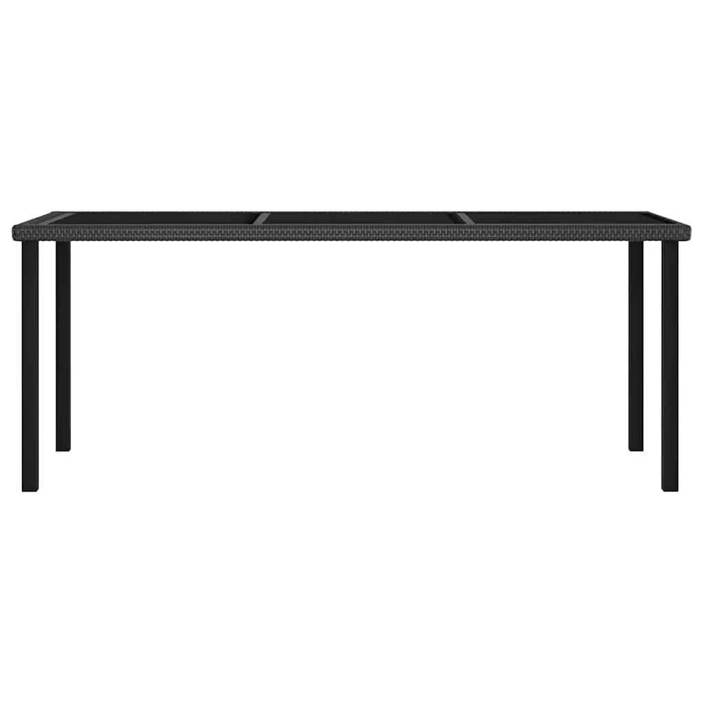 Outdoor Dining Table Black PE Rattan Frame Tempered Glass Top 180 x 70 x 73 cm