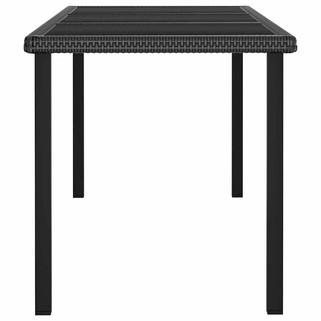 Outdoor Dining Table Black PE Rattan Frame Tempered Glass Top 180 x 70 x 73 cm