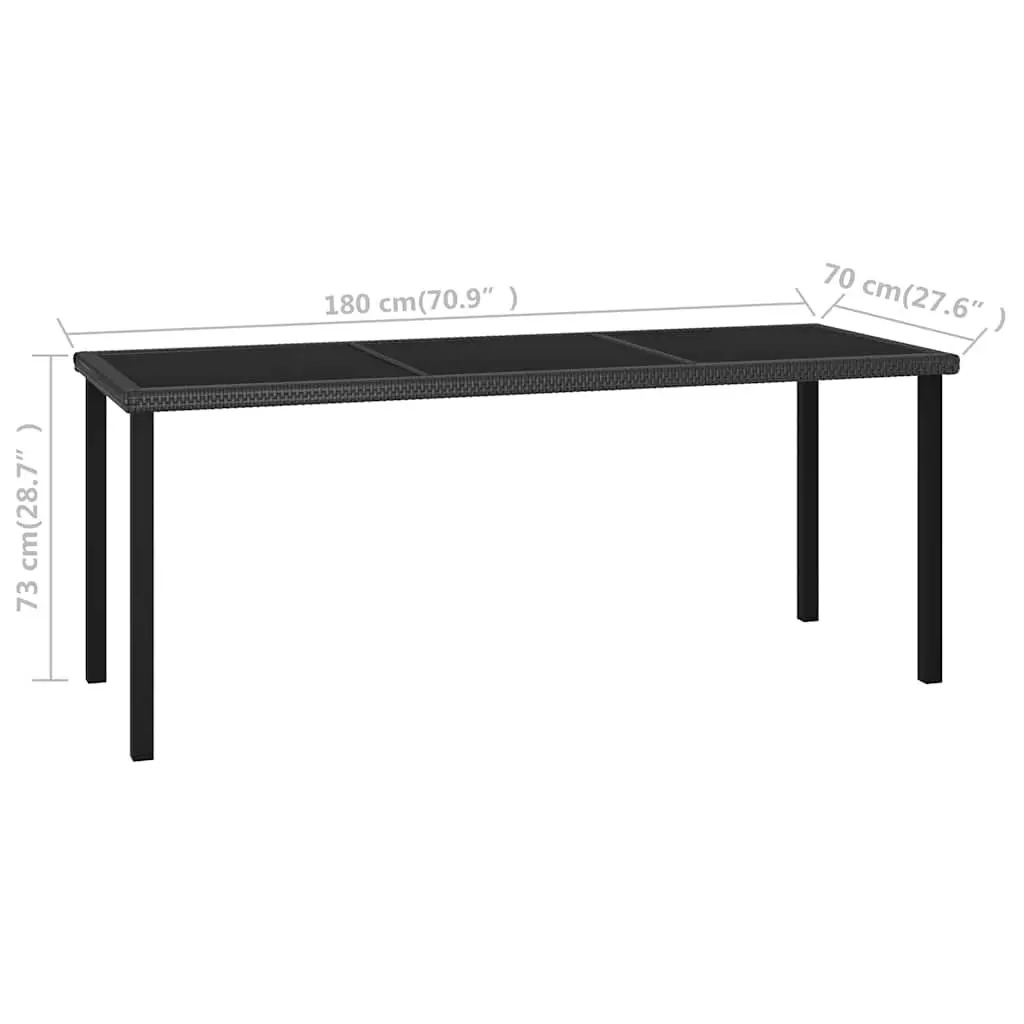 Outdoor Dining Table Black PE Rattan Frame Tempered Glass Top 180 x 70 x 73 cm