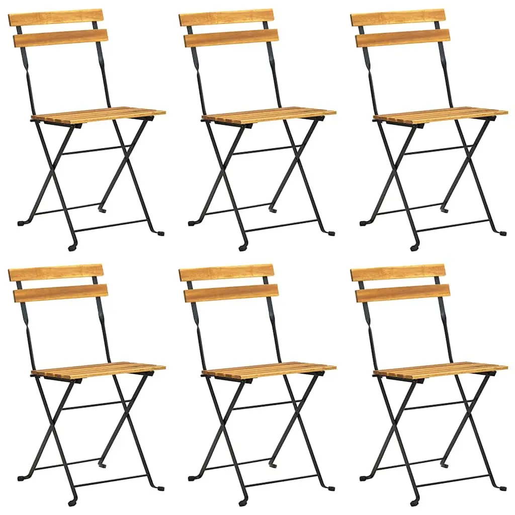 Folding Garden Chairs Set 6 Piece Steel Frame Acacia Wood Outdoor Seating