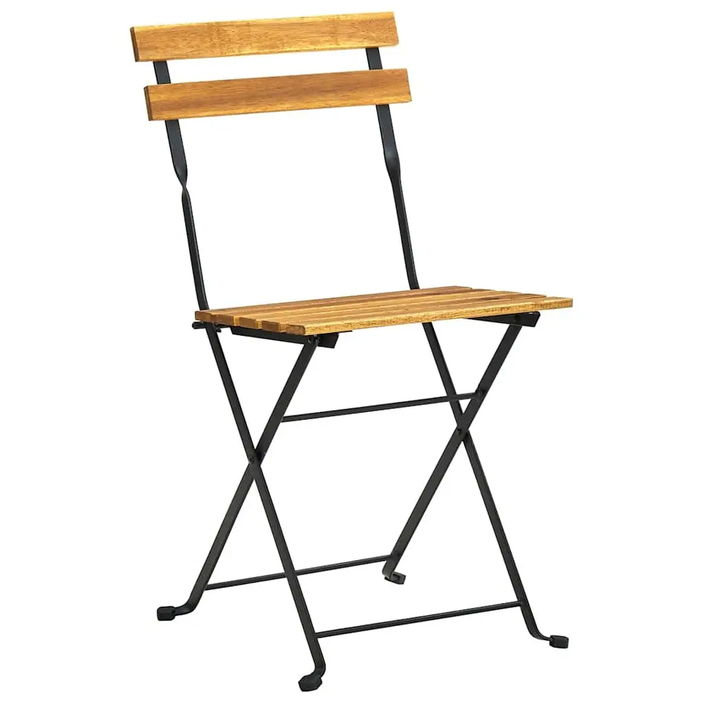 Folding Garden Chairs Set 6 Piece Steel Frame Acacia Wood Outdoor Seating