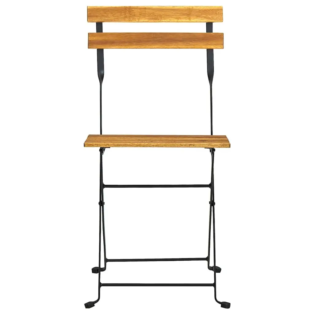 Set of 8 Brown Folding Garden Chairs Acacia Wood with Steel Frame for Patio Balcony Outdoor Use