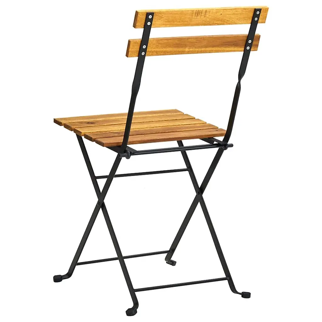 Set of 8 Brown Folding Garden Chairs Acacia Wood with Steel Frame for Patio Balcony Outdoor Use