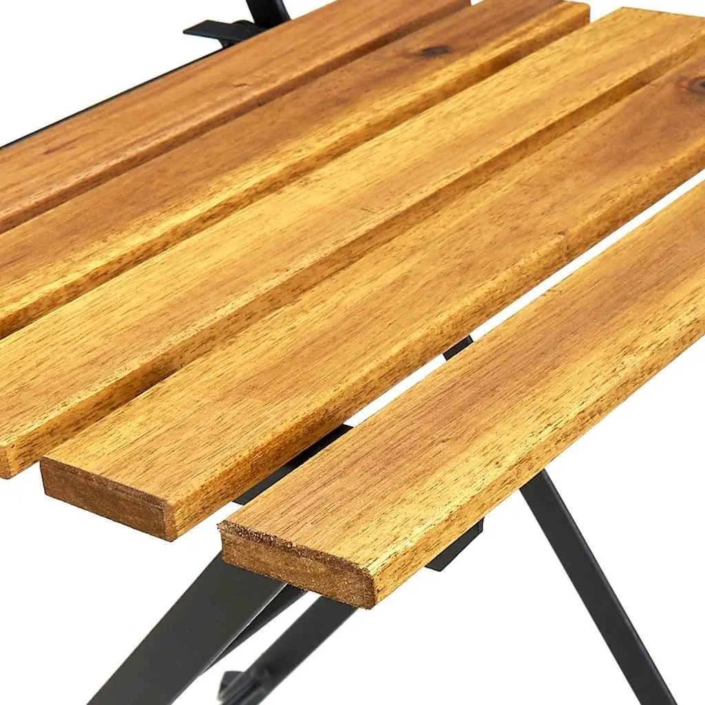 Set of 8 Brown Folding Garden Chairs Acacia Wood with Steel Frame for Patio Balcony Outdoor Use