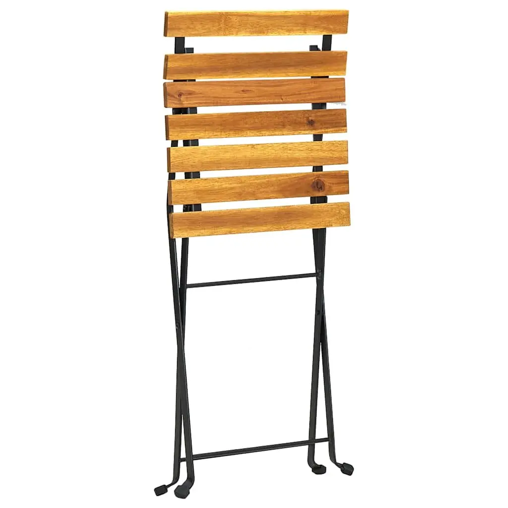 Set of 8 Brown Folding Garden Chairs Acacia Wood with Steel Frame for Patio Balcony Outdoor Use