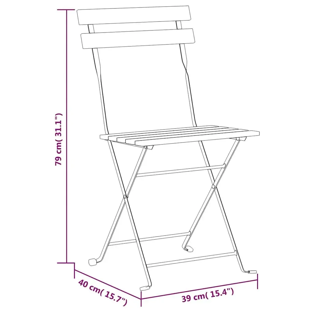 Set of 8 Brown Folding Garden Chairs Acacia Wood with Steel Frame for Patio Balcony Outdoor Use
