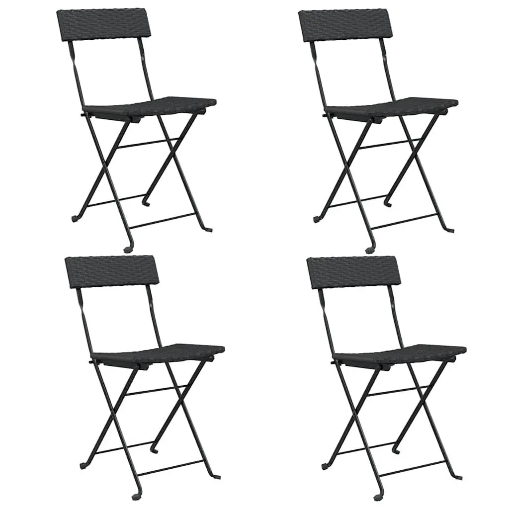 Folding Bistro Chairs Black Outdoor Garden Seating 4 Piece PE Rattan Steel Frame