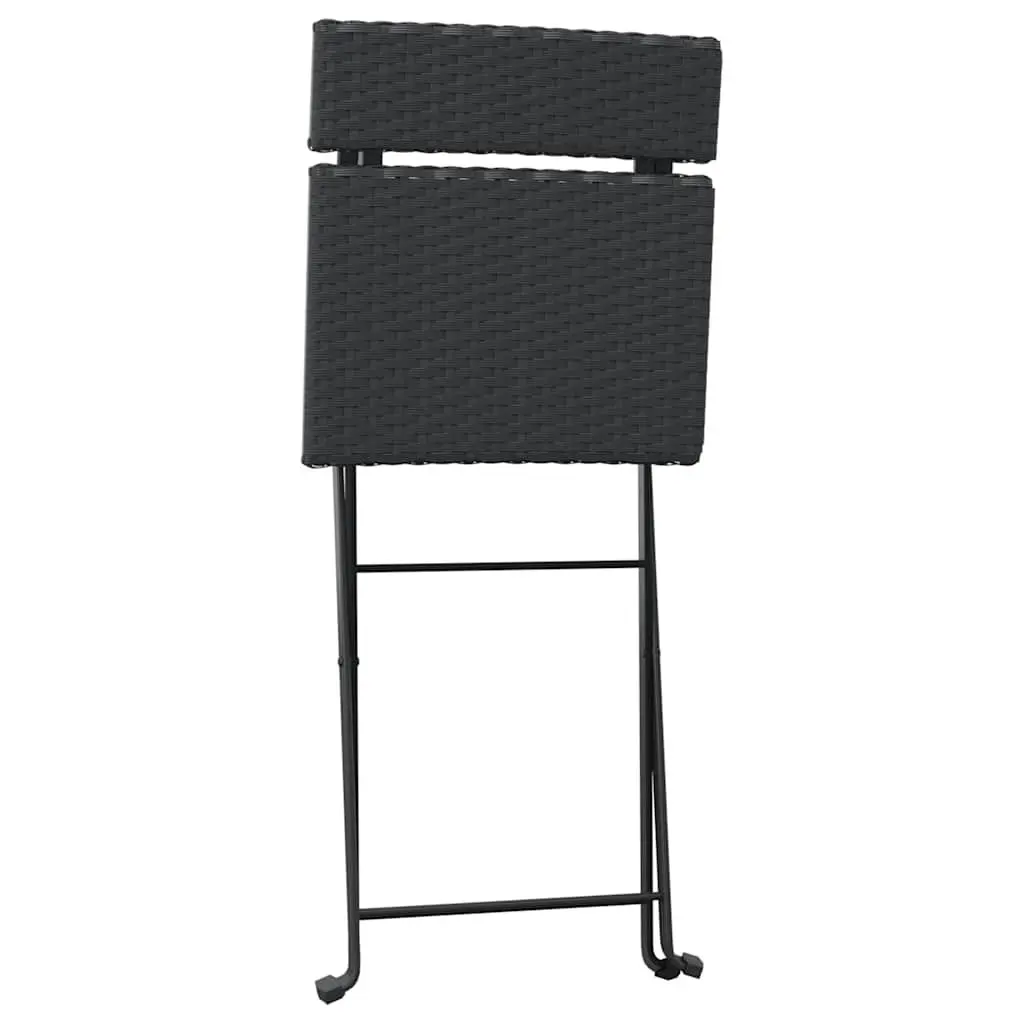 Folding Bistro Chairs Black Outdoor Garden Seating 4 Piece PE Rattan Steel Frame