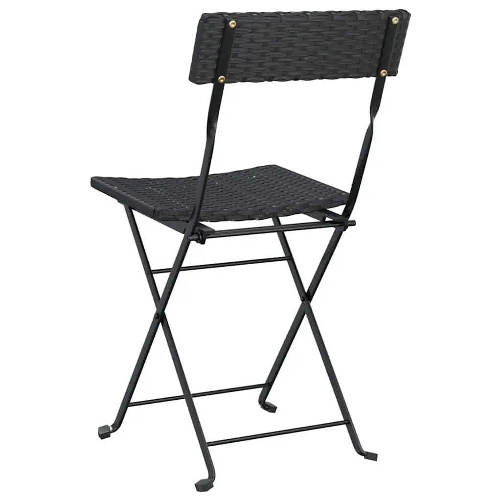 Folding Bistro Chairs Black Outdoor Garden Seating 4 Piece PE Rattan Steel Frame
