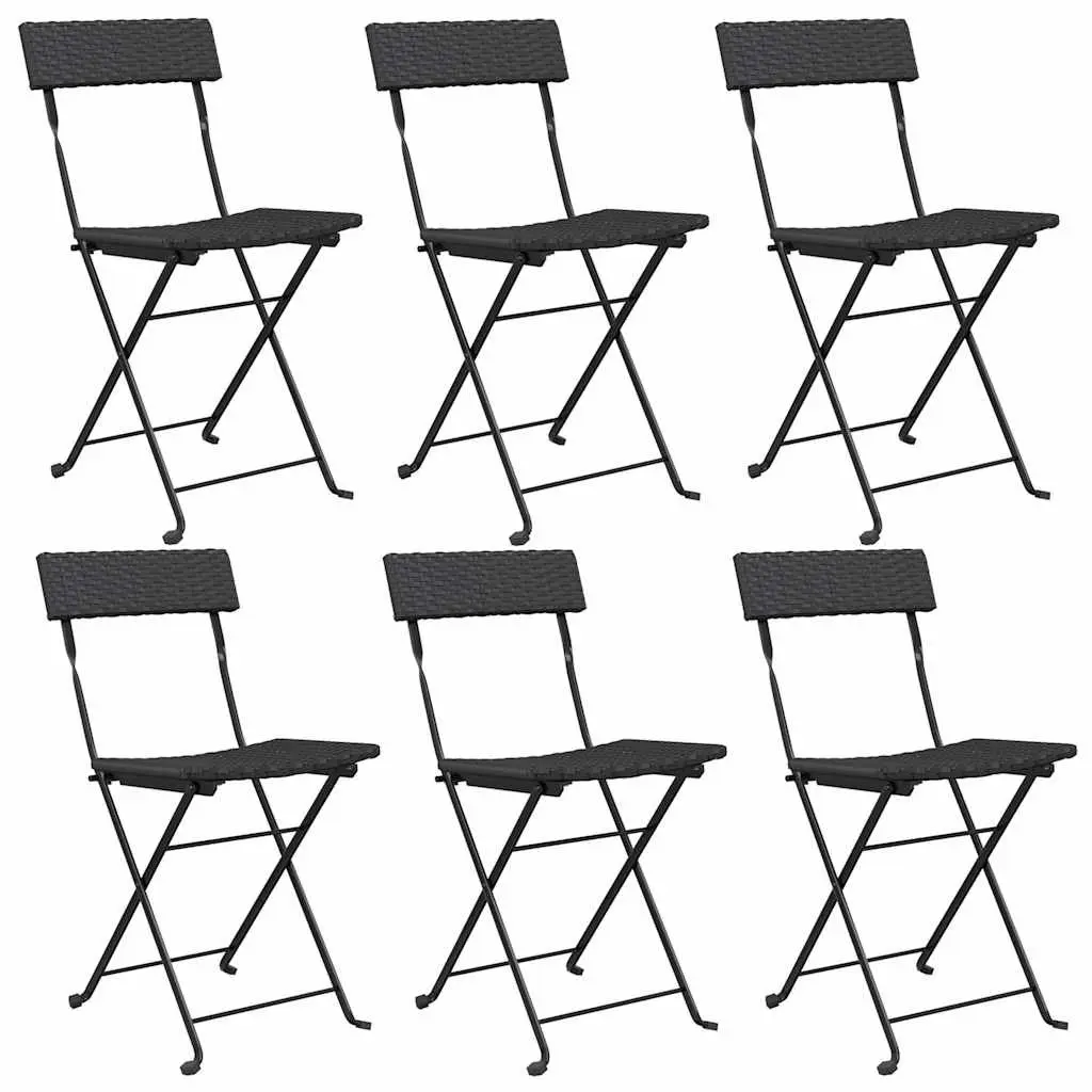 Folding Bistro Chairs Weather Resistant Black 6 Piece Outdoor Garden Seating Rattan Steel Frame