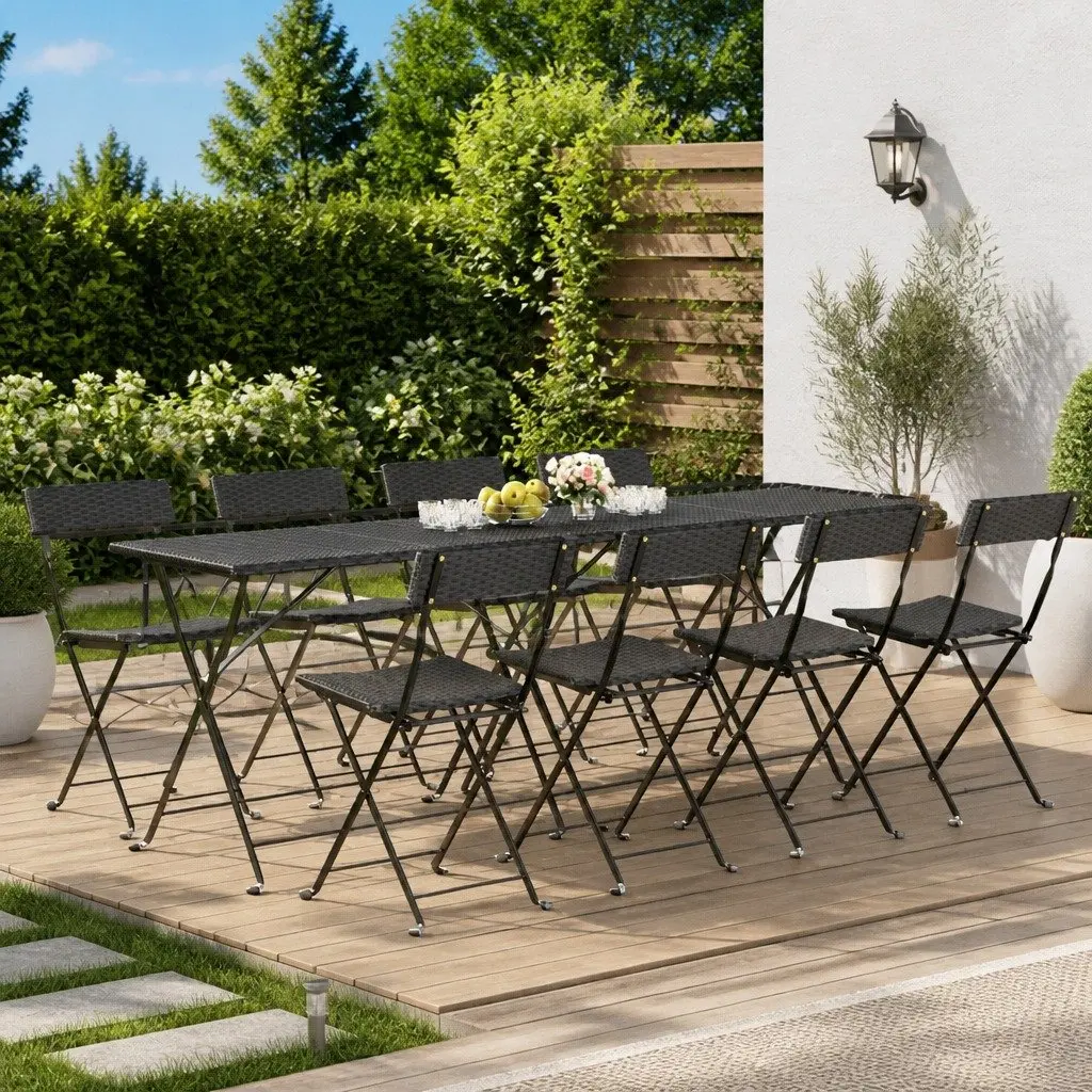Folding Bistro Chairs Weather Resistant Black 8 Piece Outdoor Garden Seating