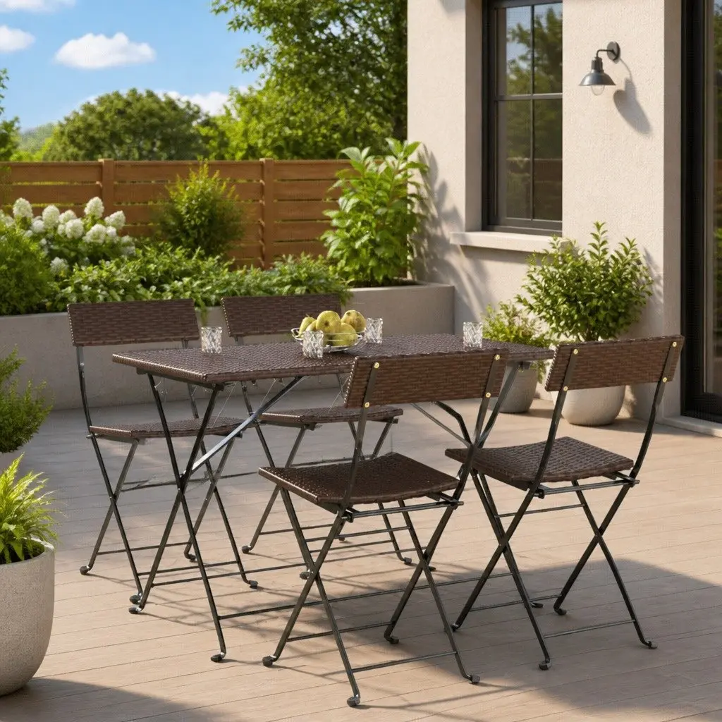 Folding Bistro Chairs Brown Outdoor Garden Seating 4 Piece