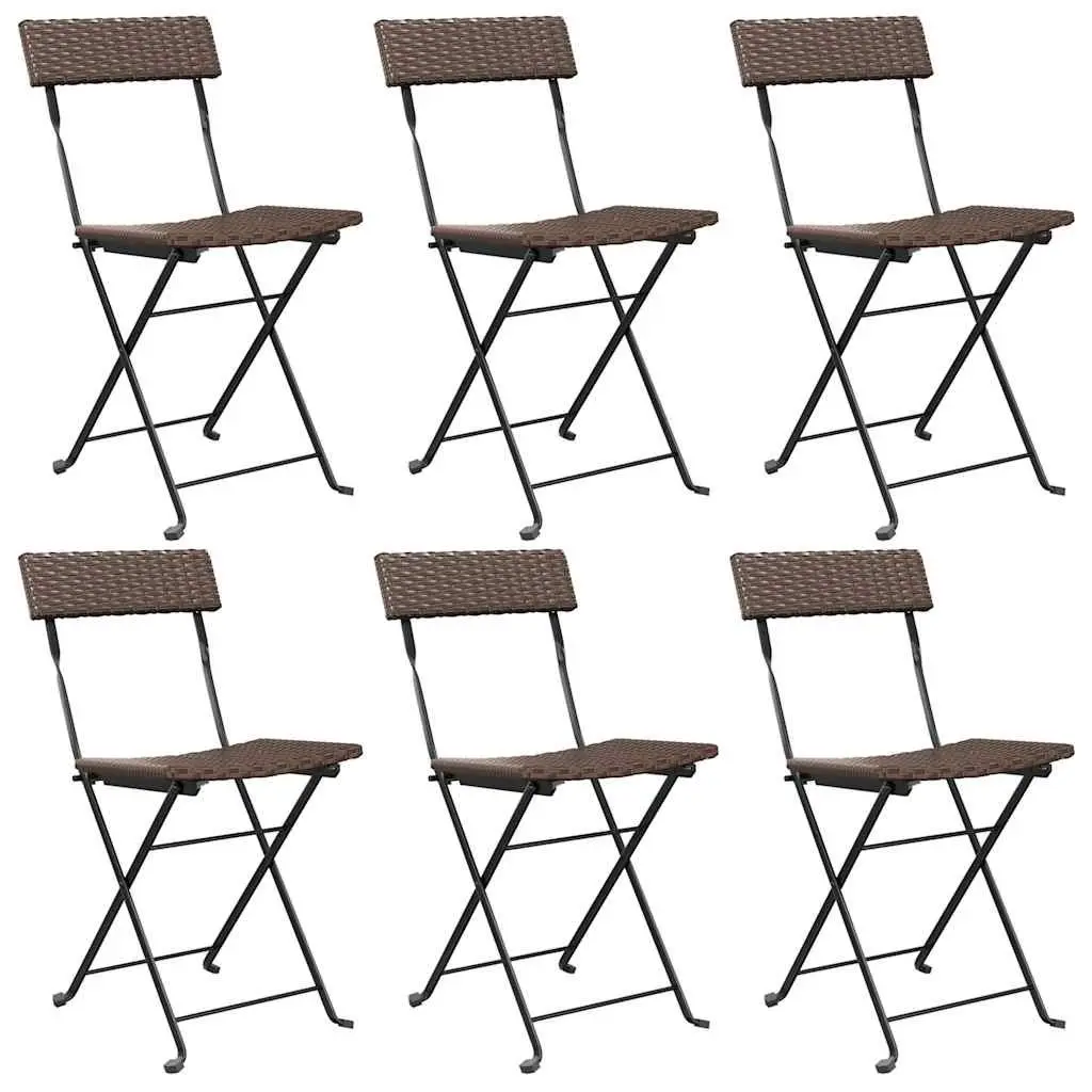 Folding Bistro Chairs Brown Outdoor Garden Seating PE Rattan Steel 6 Piece