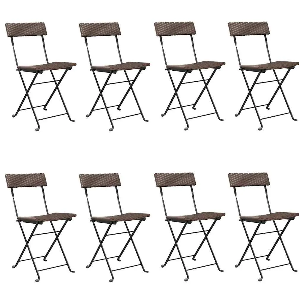 Folding Bistro Chairs Set 8 pcs Brown Outdoor Garden Seating Rattan Steel Frame
