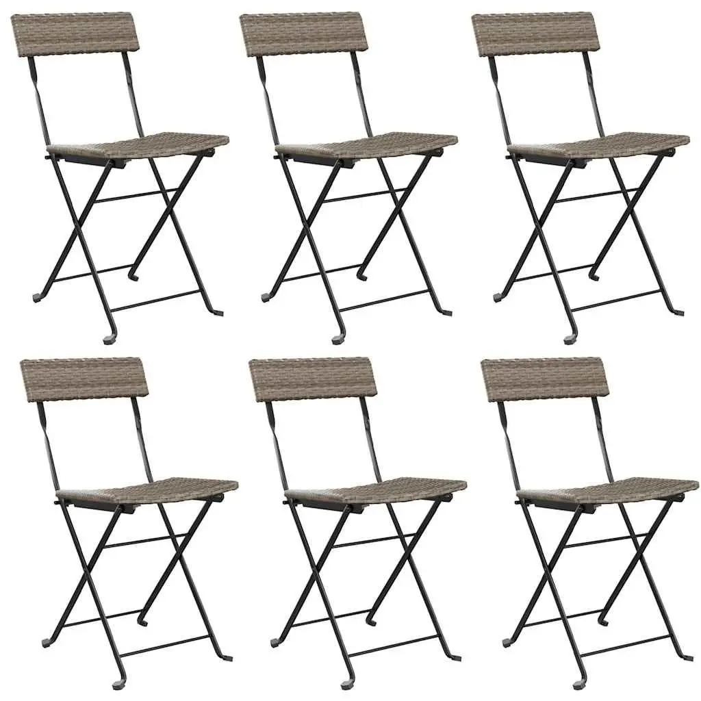 Folding Bistro Chairs Grey Outdoor Garden Seating Rattan Steel Frame 6 Pcs Set