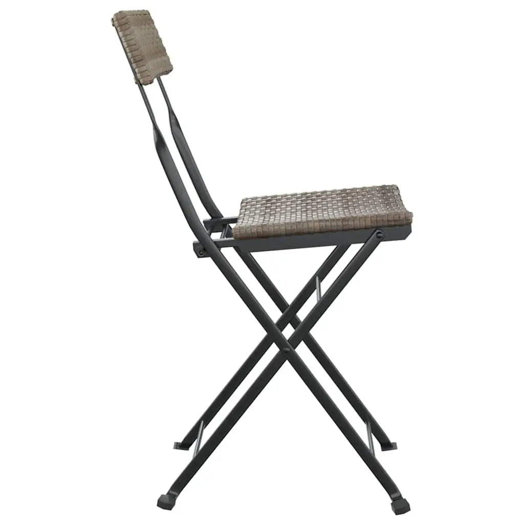 Folding Bistro Chairs Grey Outdoor Garden Seating Rattan Steel Frame 6 Pcs Set