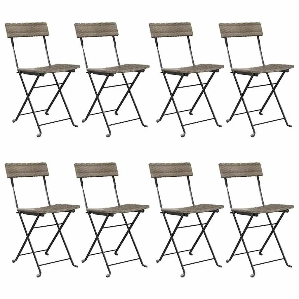 Folding Bistro Chairs Grey Outdoor Garden Seating 8 Piece Poly Rattan Steel Frame