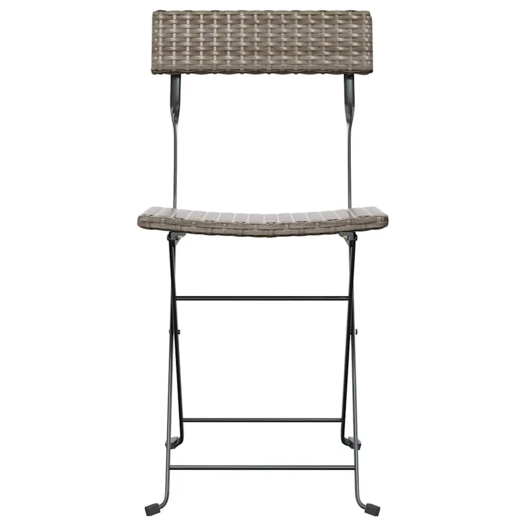 Folding Bistro Chairs Grey Outdoor Garden Seating 8 Piece Poly Rattan Steel Frame